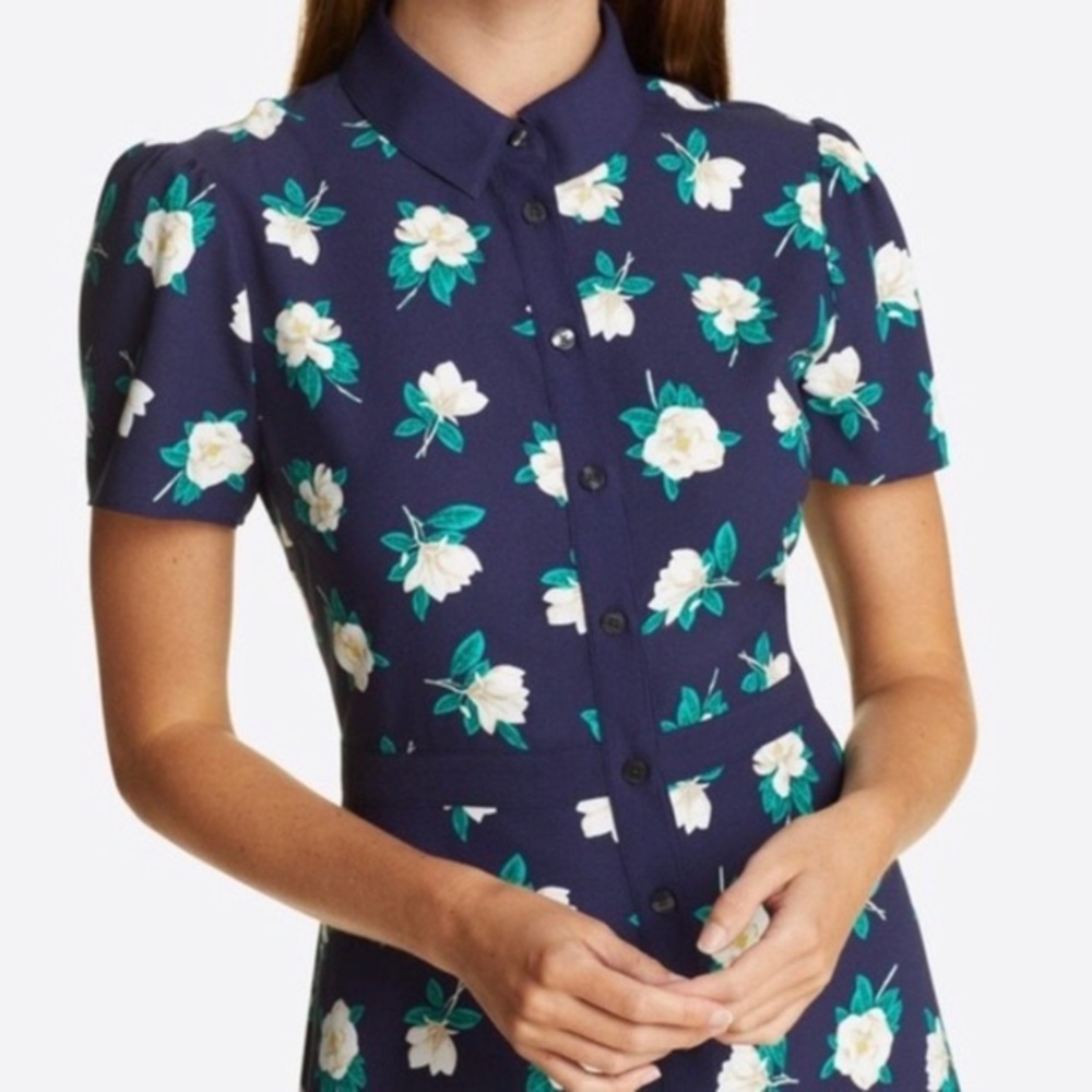 Draper James Faith Shirt Dress in Navy Magnolia, Size 10 - Picture 2 of 14